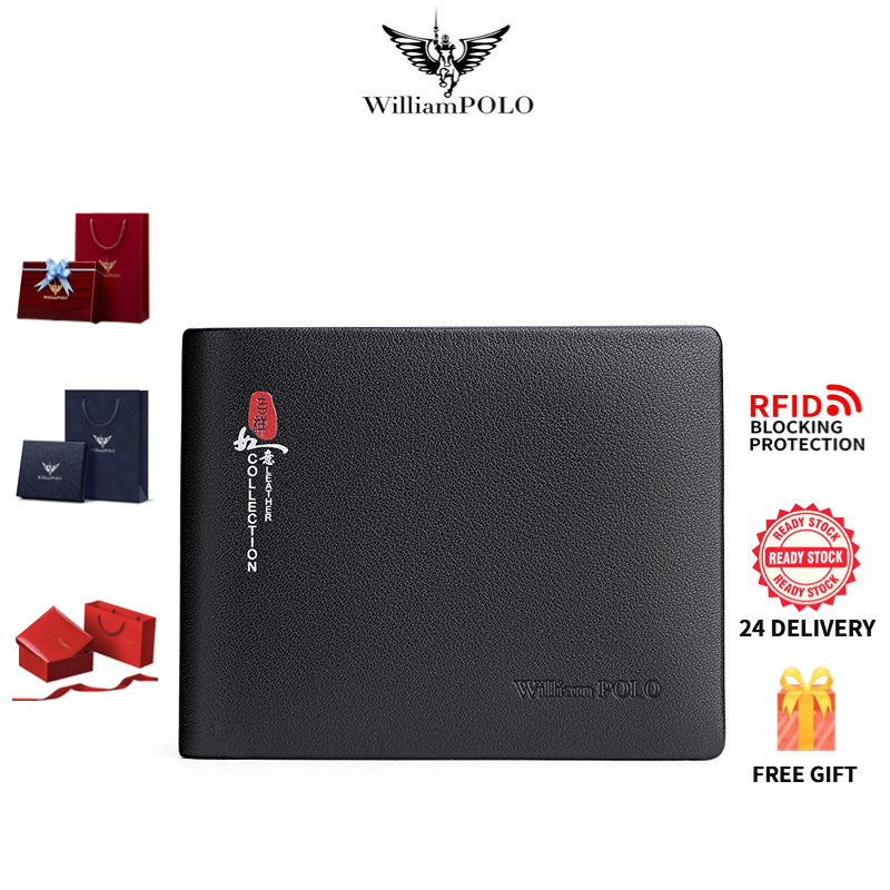 WilliamPOLO Ví Da Nam Cao Cấp Chống Sóng RFID, Bóp Ngắn Đa Năng Tặng Kèm Hộp Quà Men's Wallet, Genui