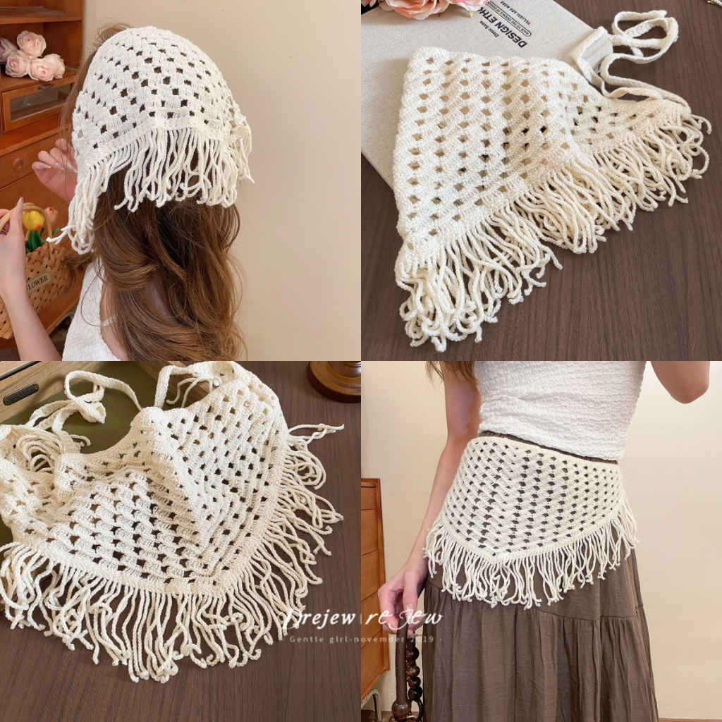 Dây lưng dạng khăn len dệt hình tam giác, dùng làm phụ kiện quàng cổ hoặc thắt lưng thời trang