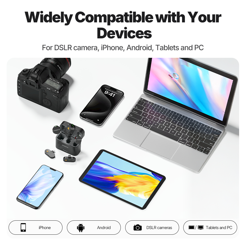 Micro Lavalier không dây Maono T5 Micro khử tiếng ồn với ứng dụng liên kết Maono cho điện thoại thông minh, Vlogging, phát trực tiếp | BigBuy360 - bigbuy360.vn