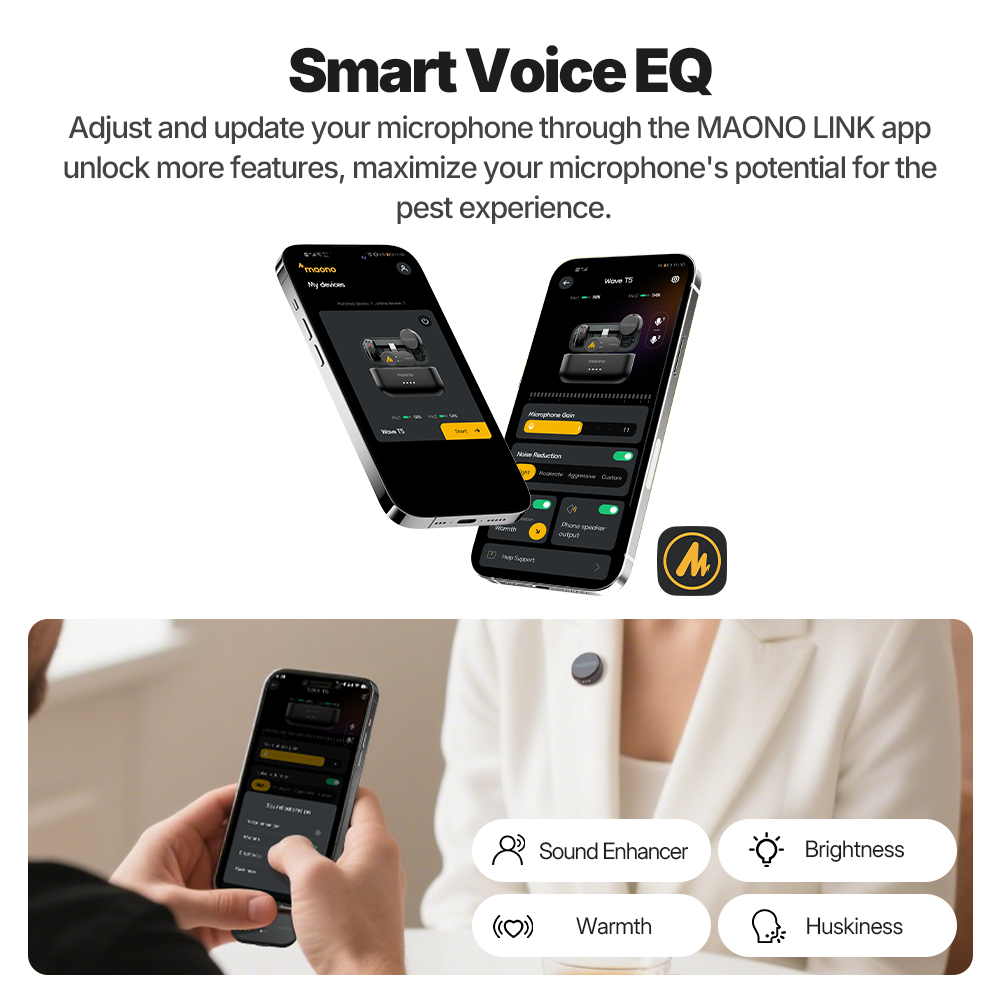 Micro Lavalier không dây Maono T5 Micro khử tiếng ồn với ứng dụng liên kết Maono cho điện thoại thông minh, Vlogging, phát trực tiếp | BigBuy360 - bigbuy360.vn