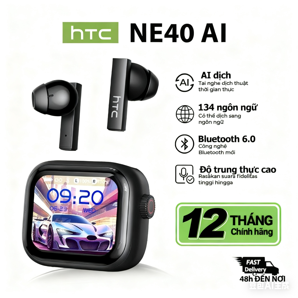 HTC NE40 AI Chức năng dịch phụ đề Tai nghe dịch AI Tai nghe màn hình cảm ứng LED Khử tiếng ồn chủ độ