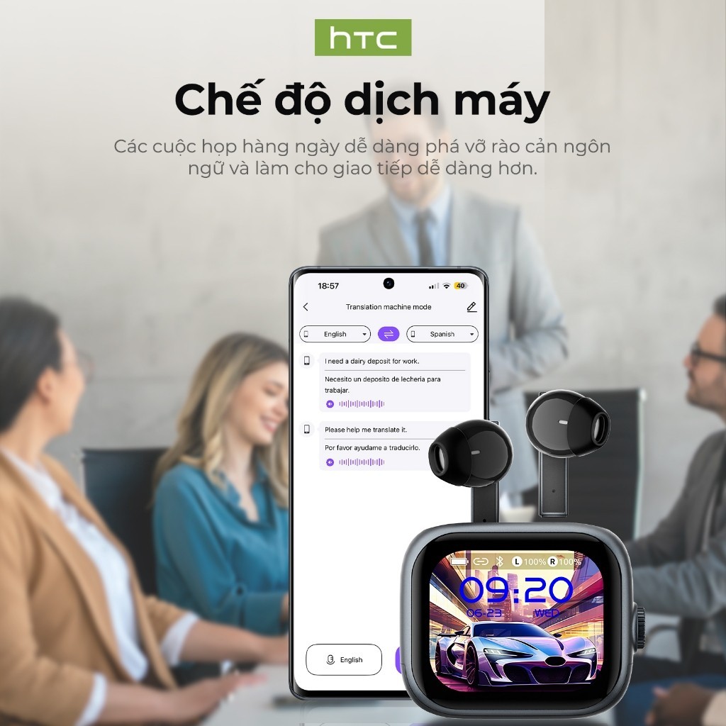 HTC NE40 AI Chức năng dịch phụ đề Tai nghe dịch AI Tai nghe màn hình cảm ứng LED Khử tiếng ồn chủ động (ANC) IPX5 chống nước | BigBuy360 - bigbuy360.vn