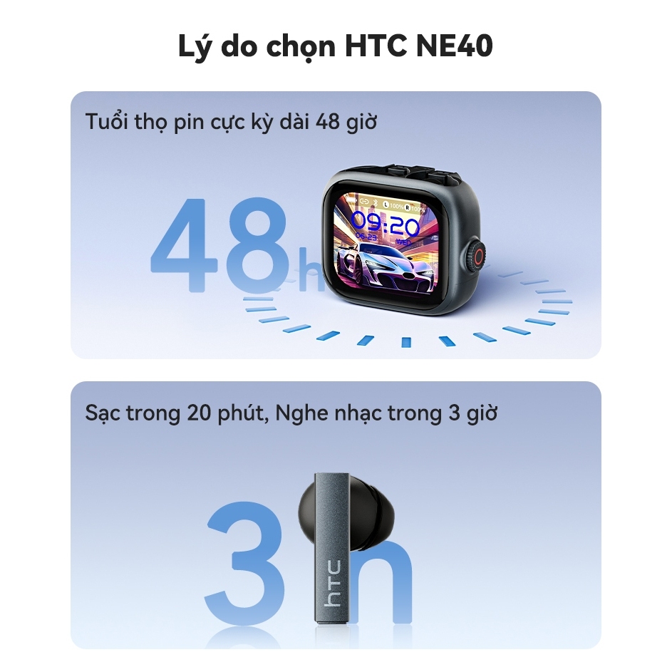 HTC NE40 AI Chức năng dịch phụ đề Tai nghe dịch AI Tai nghe màn hình cảm ứng LED Khử tiếng ồn chủ động (ANC) IPX5 chống nước | BigBuy360 - bigbuy360.vn