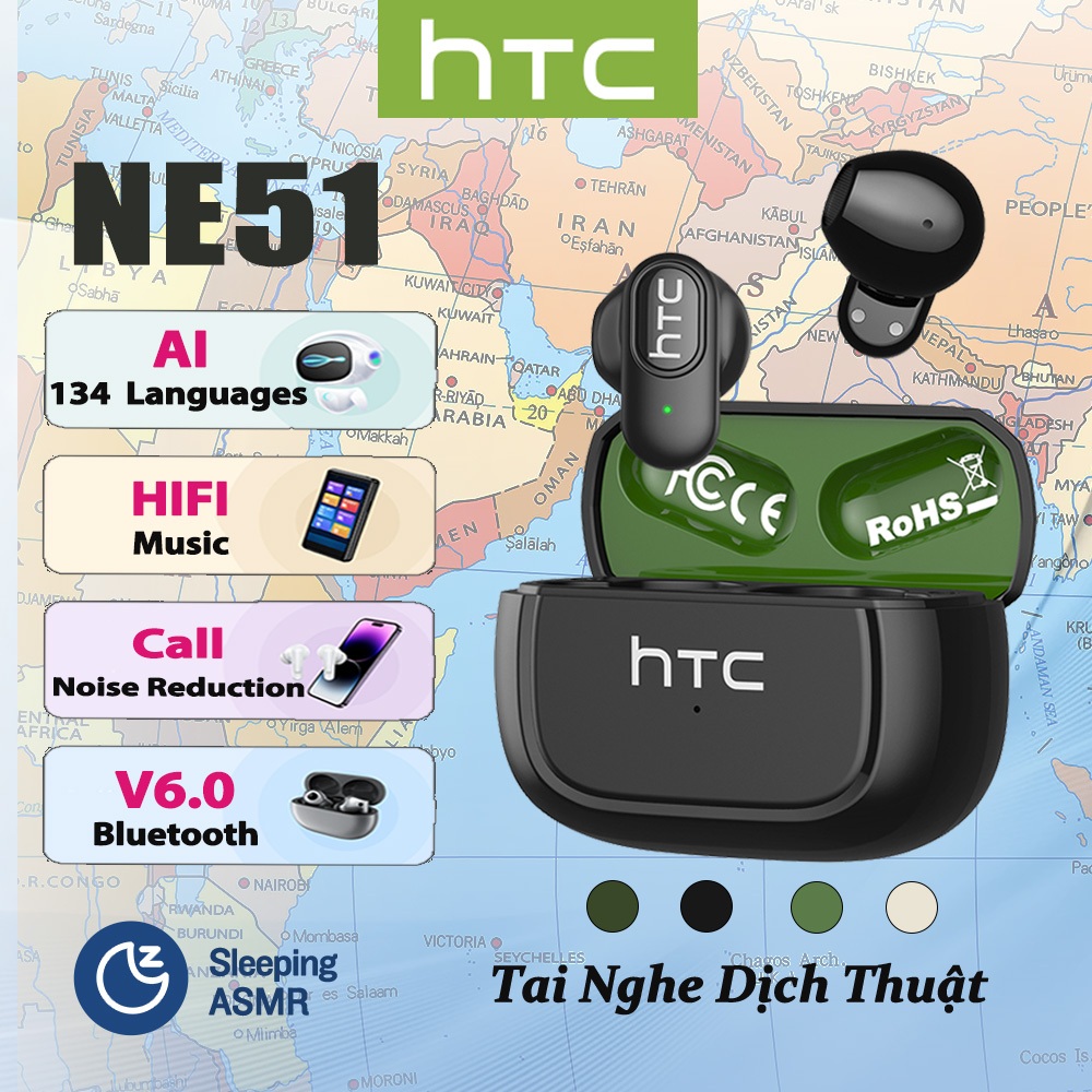 Tai nghe dịch thuật HTC NE51 AI Tai nghe Bluetooth âm nhạc HIFI V6.0 Chơi game có độ trễ thấp Tai nghe không dây loại bỏ tiếng ồn thông minh | BigBuy360 - bigbuy360.vn