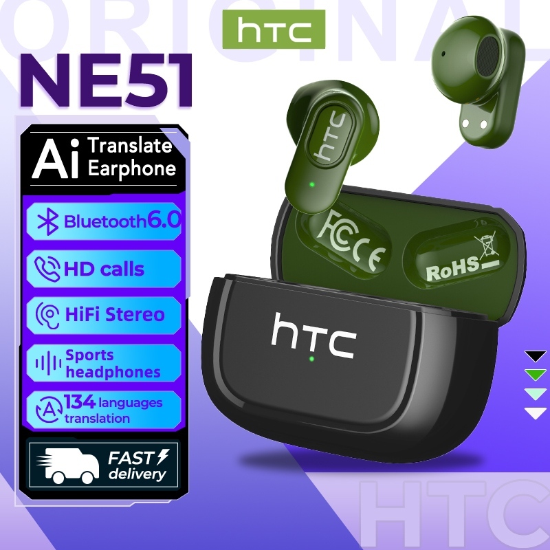 HTC NE51 Tai nghe phiên dịch AI Bluetooth 6.0 Dịch 134 ngôn ngữ Tai nghe Bluetooth không dây Âm thanh HiFi Gọi điện HD Chống ồn Kết nối nhanh Tai nghe Bluetooth Có micro | BigBuy360 - bigbuy360.vn