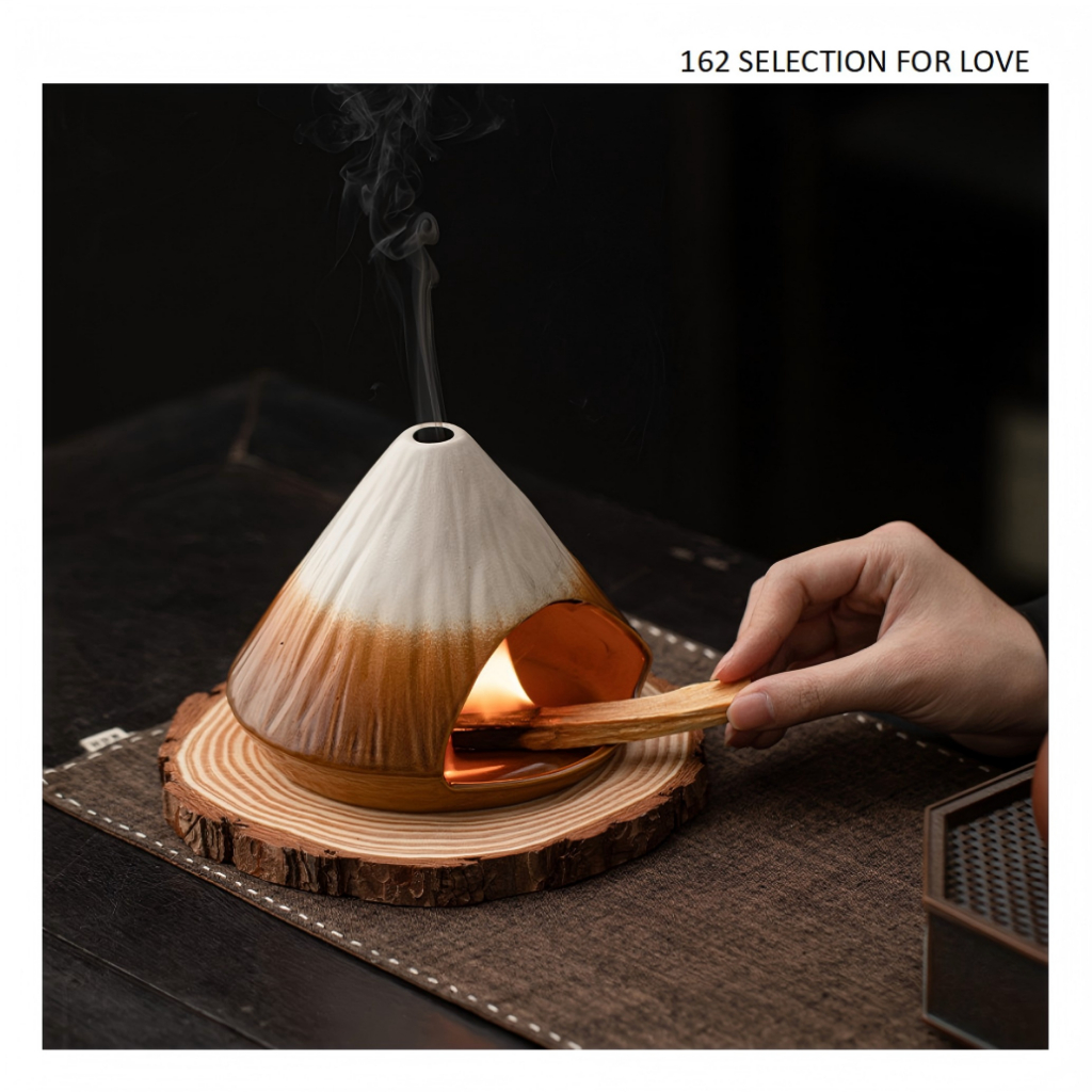 [Đã chọn] Đầu đốt hương Fujiyama | Bát thơm bằng gốm sứ lớn cho Palo Santo, mảnh Altar