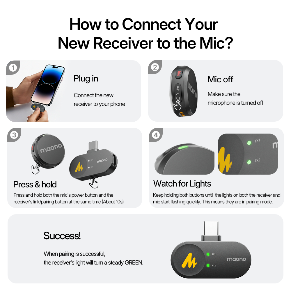 Micro Lavalier không dây Maono T5 Micro khử tiếng ồn với ứng dụng liên kết Maono cho điện thoại thông minh, Vlogging, phát trực tiếp | BigBuy360 - bigbuy360.vn