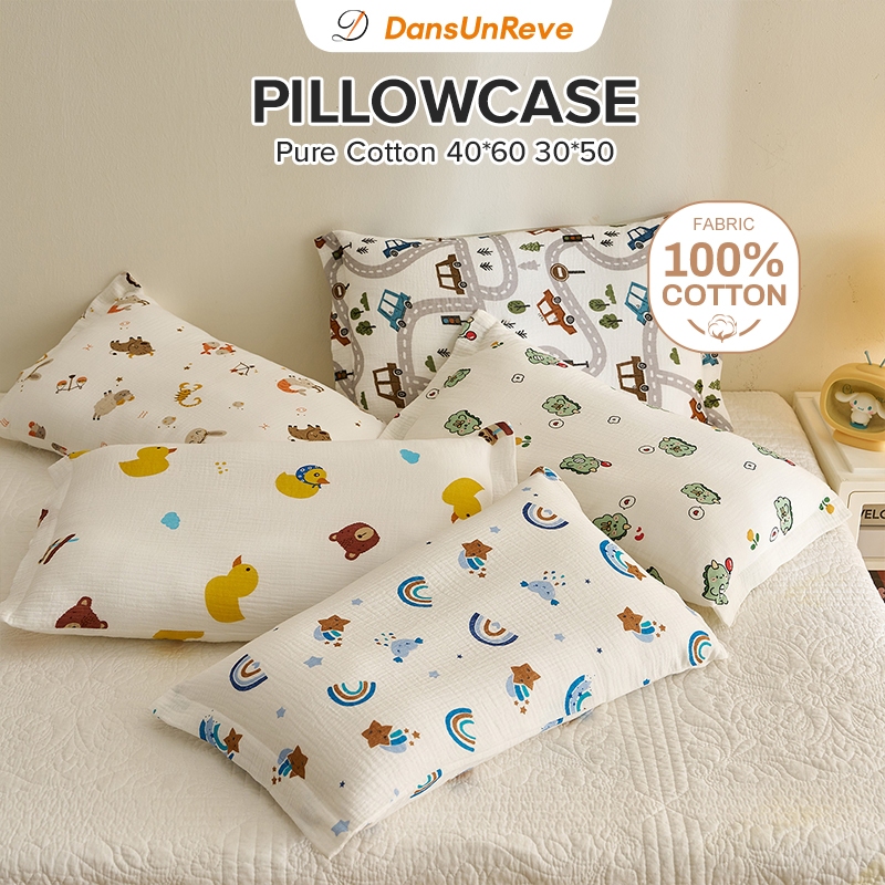 Vỏ Gối Envelope Cho Bé - Cotton Gauze, Hình Khủng Long/Gấu, Mềm. Size 30x50 & 40x60