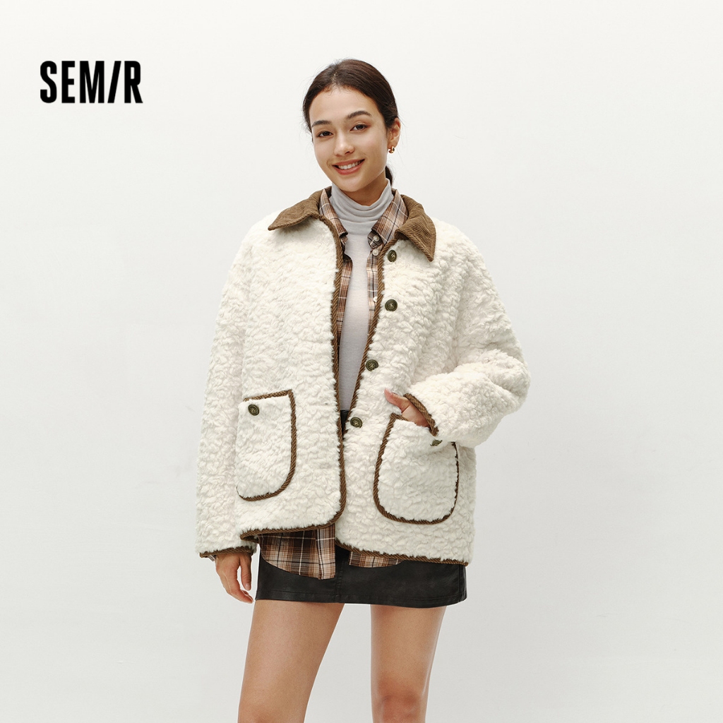 Semir Áo Khoác Nữ Mùa Đông Giả Thỏ Lông và Corduroy, Thiết Kế Retro Thanh Lịch
