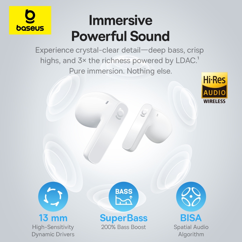 Tai Nghe Baseus BS1 NC Chuẩn Studio Bluetooth 6.0 Gấp Đôi Bass – Chống Nước, Pin 40 Giờ, Nghe Cực Phê, Gọi Cực Đã Với 6 Mic Lọc Ồn Đỉnh | BigBuy360 - bigbuy360.vn