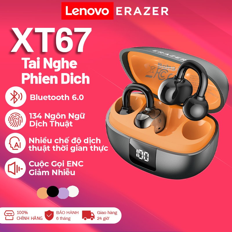 Lenovo ERAZER XT67 PRO Tai nghe kẹp tai không dây Tai nghe Bluetooth 5.4 IPX5 Tai nghe dịch thông minh AI chống nước 135 ngôn ngữ Tai nghe thể thao cuộc gọi HD có micrô | BigBuy360 - bigbuy360.vn
