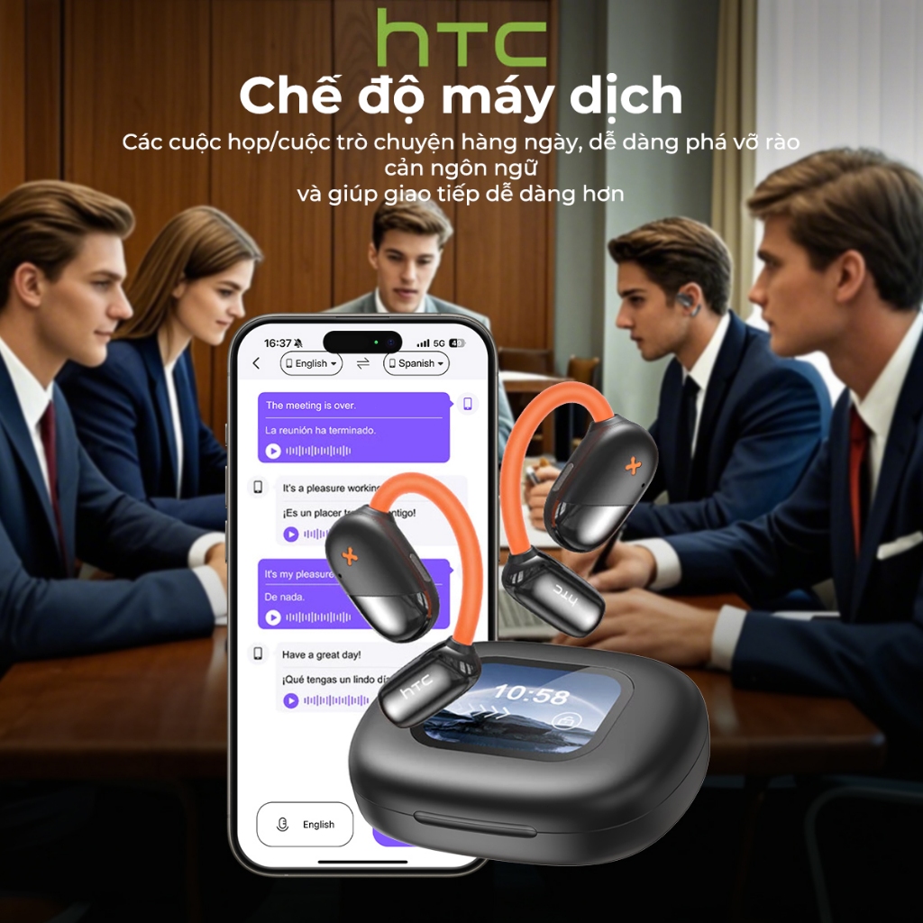 HTC NE33 Tai nghe dịch AI Tai nghe dạng mở Điều khiển màn hình LED Tai nghe Bluetooth với Bluetooth v6.0 Khả năng chống nước IPX5 Thời lượng pin dài | BigBuy360 - bigbuy360.vn
