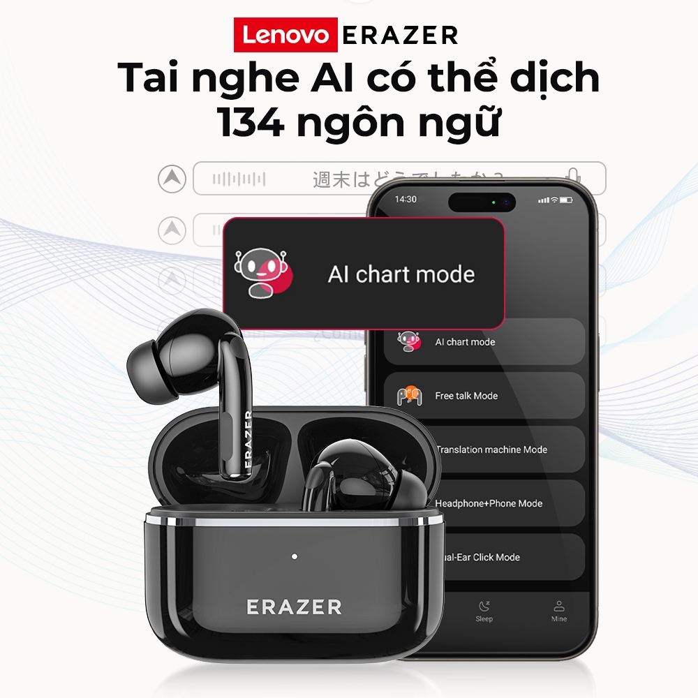 Lenovo ERAZER XT89 Pro AI dịch thông minh Bluetooth 5.4 Tai nghe dịch Giảm tiếng ồn thụ động Tai nghe Bluetooth ASMR HiFi stereo HD cuộc gọi tai nghe không dây | BigBuy360 - bigbuy360.vn