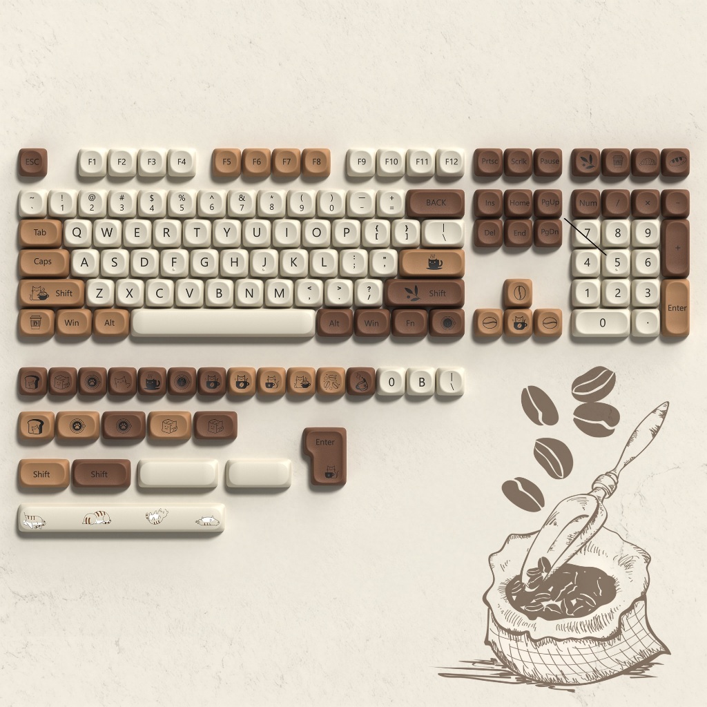 Womier 134 Phím Nhuộm-Sublimation Cà Phê Mèo PBT Tùy Chỉnh MOA Hồ Sơ Keycaps Bộ Cho MX Switch Bàn Phím Chơi Game Cơ Khí | BigBuy360 - bigbuy360.vn