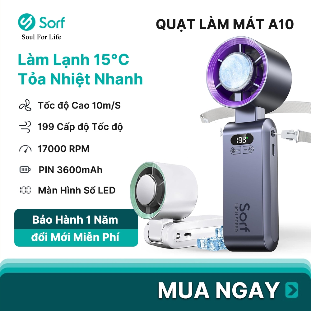 Sorf A10 Quạt Cầm Tay Lạnh Mini Sạc điện Gấp Gọn 199 Cấp độ Gió Mạnh êm Quạt Nhỏ Gọn