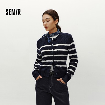 Cardigan nữ Semir mùa đông cổ tròn, thiết kế đan kết cấu, cá tính thời thượng