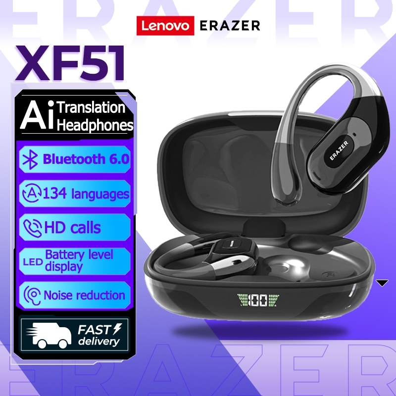 Lenovo ERAZER XF51 Tai Nghe Phiên Dịch AI Tai nghe không dây Bluetooth 6.0 Dịch 135 ngôn ngữ Chống nước IPX5 Tương thích iOS, Android Tai nghe OWS | BigBuy360 - bigbuy360.vn
