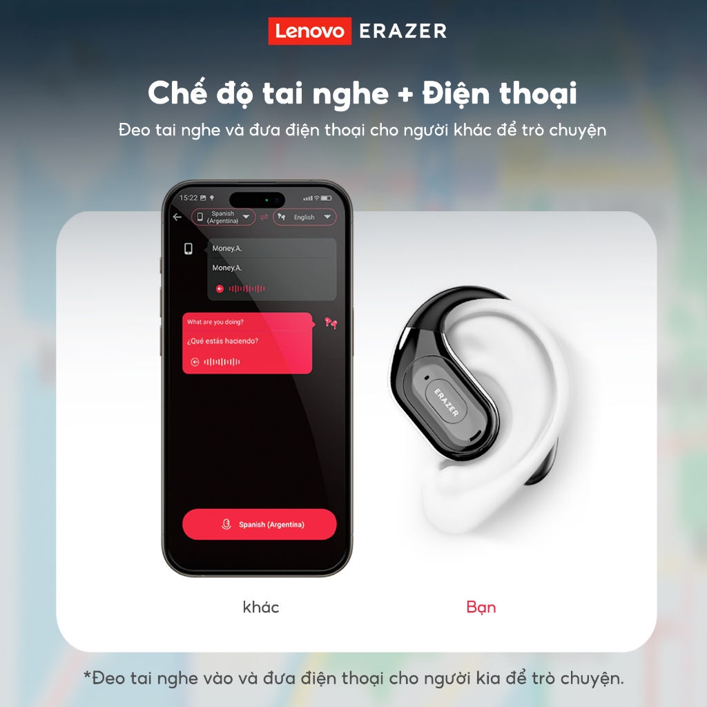 Lenovo ERAZER XF51 Tai Nghe Phiên Dịch AI Tai nghe không dây Bluetooth 6.0 Dịch 135 ngôn ngữ Chống nước IPX5 Tương thích iOS, Android Tai nghe OWS | BigBuy360 - bigbuy360.vn