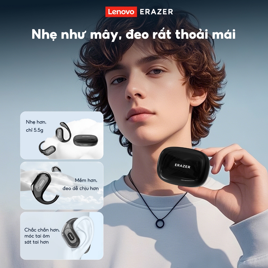Lenovo ERAZER XF51 Tai Nghe Phiên Dịch AI Tai nghe không dây Bluetooth 6.0 Dịch 135 ngôn ngữ Chống nước IPX5 Tương thích iOS, Android Tai nghe OWS | BigBuy360 - bigbuy360.vn