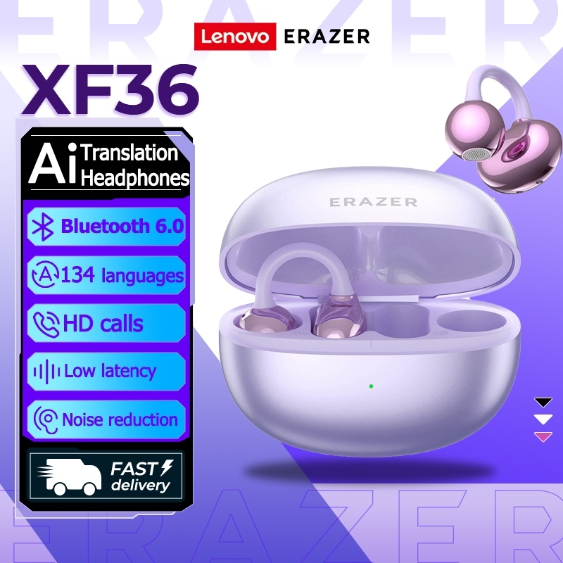 Lenovo ERAZER XF36 Tai Nghe Phiên Dịch AI Tai nghe Bluetooth 6.0 Âm thanh vòm ACS 360° Phong cách Tai nghe kẹp Chống ồn thông minh thể thao không dây