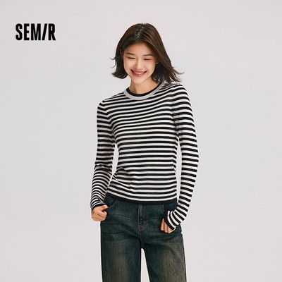 Semir Áo Chui Đầu Len Pha Trộn Mùa Đông 2025 - Thiết Kế Sọc Khối Two-Piece