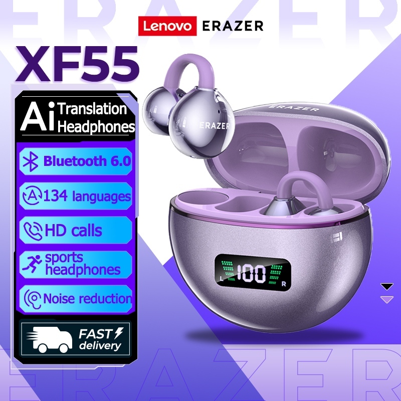 Lenovo ERAZER XF55 Tai Nghe Phiên Dịch AI Bluetooth 6.0 Tai nghe móc tai Dịch thuật thông minh theo thời gian thực Tai nghe không dây Màn hình LED Âm thanh nổi HiFi ASMR | BigBuy360 - bigbuy360.vn