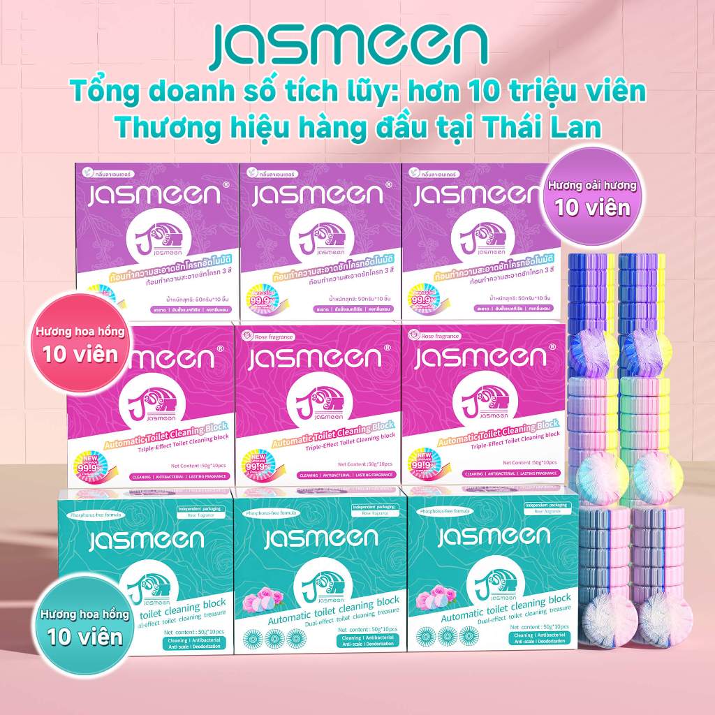 JASMEEN viên tẩy bồn cầu cao cấp, khử mùi, diệt khuẩn, loại bỏ vết ố vàng, tỏa…
