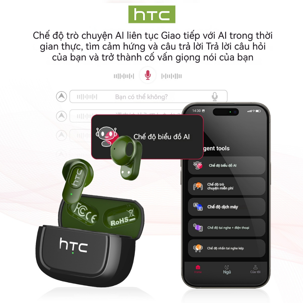 HTC NE51 Tai Nghe Phiên Dịch AI Tai nghe Bluetooth 6.0 Dịch sang 134 ngôn ngữ Tai nghe chống ồn Âm thanh nổi HIFI ASMR Chống nước Độ trễ thấp Kết nối nhanh | BigBuy360 - bigbuy360.vn