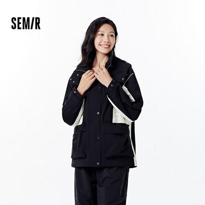 Semir Áo khoác nữ chống thấm nước và gió, màu khối thoáng mát với mũ trùm đầu, lý tưởng cho mùa thu