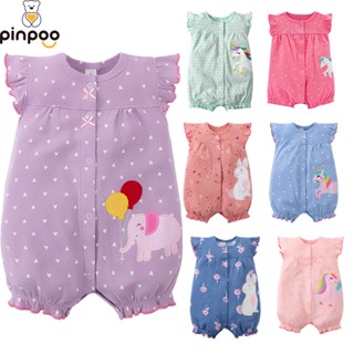 Pinpoo Bé Gái Tay Ngắn Áo Liền Quần Cotton Voi Nhỏ Body Trẻ Sơ Sinh Onesie Quần Áo Sơ Sinh 0-24M