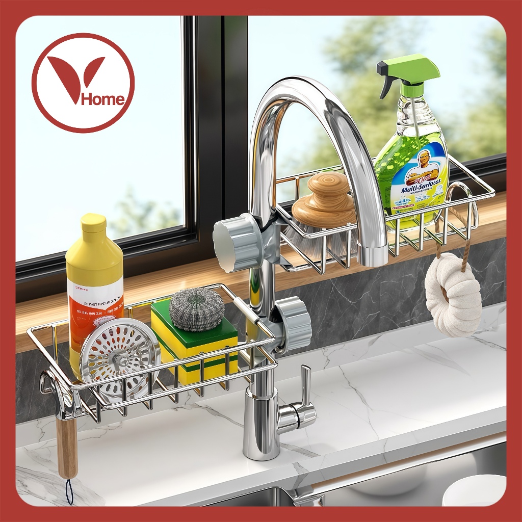 Vhome Giá để vòi bằng thép không gỉ Giá để đồ bồn rửa nhà bếp