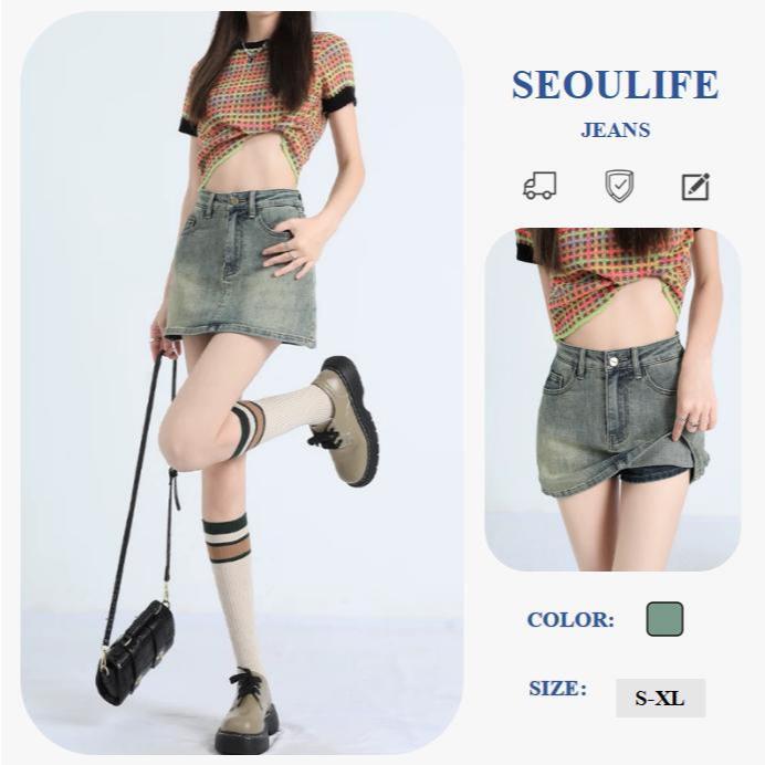 Seoulife jeans | Jeans and Short Skirt New Summer Women's High Waist Design Leak proof Tight A-line 
