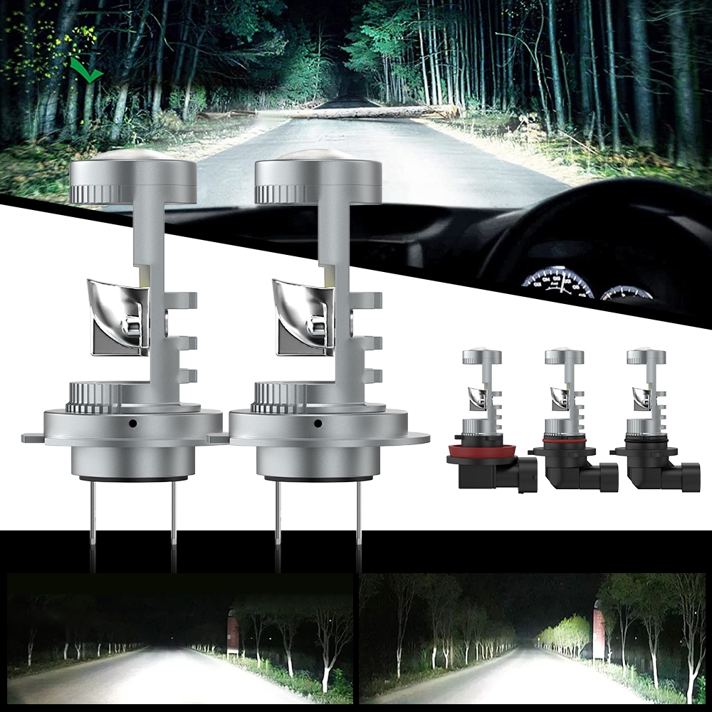 2 Chiếc 8LED H8 H11 Đèn Pha LED Có Ống Kính Máy Chiếu H7 9005 9006 Đèn Sương Mù Ô Tô 6000K Trắng 12V-24V 12000 LM Đèn Chạy Ban Ngày