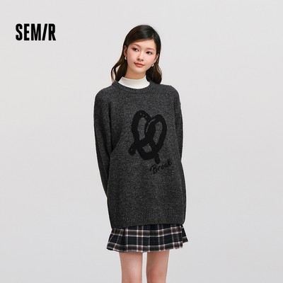Áo len nữ Semir thiết kế cổ tròn thả vai, chất liệu jacquard dệt kim thời trang mới