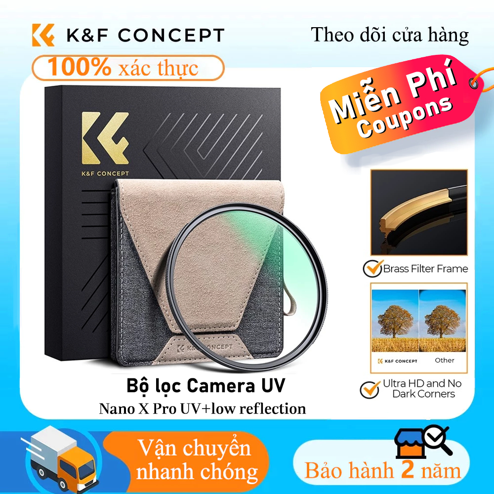 K&F CONCEPT Nano X Pro UV kính siêu trong giảm phản xạ Bảo vệ ống kính khỏi tác động của tia UV