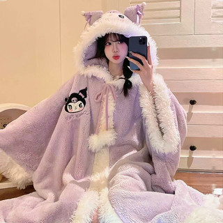 Kuromi Váy Ngủ Bé Gái Thu Đông Dày San Hô Lông Cừu Dài Áo Choàng Áo Bộ Đồ Ngủ Lớn Trẻ Em Flannel Quần Áo Nhà 
