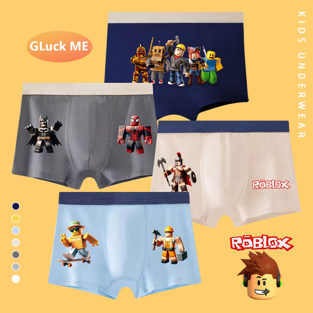 [4 Miếng] Roblox Hoạt Hình Cotton Nguyên Chất Thoáng Khí Boxer Bé Trai Quần Lót