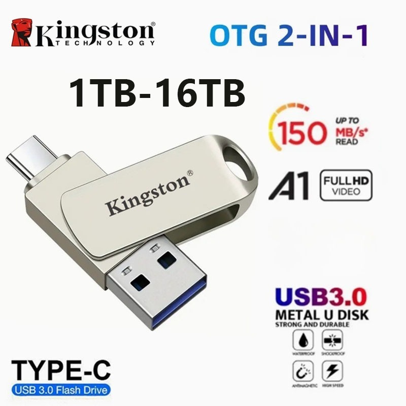 Ổ đĩa Flash USB Kingston 16TB USB 3.0 2 trong 1OTG 1TB 2TB 4TB 8TB Kim loại U Disk Type-C Ổ cắm bút