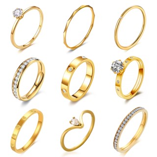 Nhẫn Mayebe Lavend thép titan mạ vàng 18k đính đá cho nam và nữ