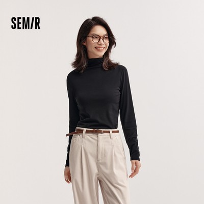 Áo Thun Dài Tay Semir Nữ Mùa Đông Cổ Cao Giữ Nhiệt, Màu TrơnSlim Fit Thanh Lịch