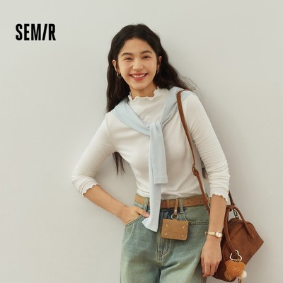 Semir Áo len nữ cổ cao slim fit mùa đông năm 2025, chất liệu len pha lông cừu mềm mại