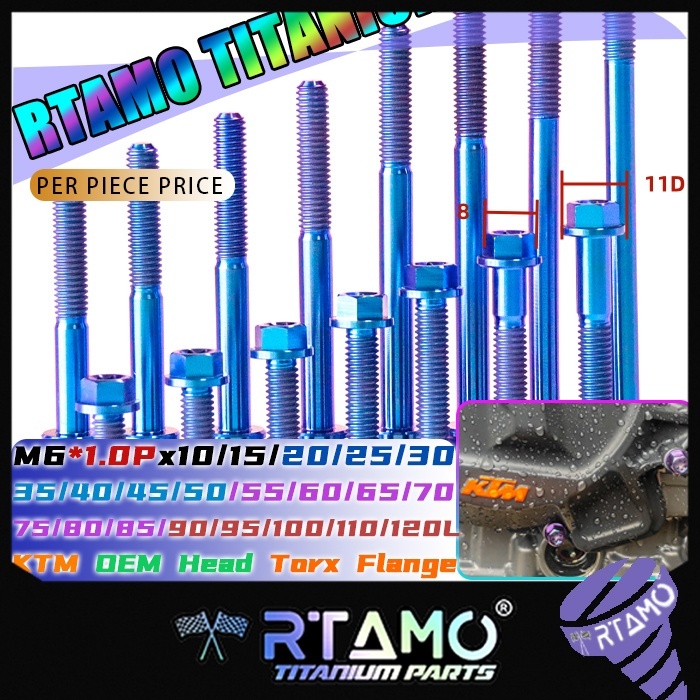 RTAMO Titan Gr5 M6x10-120L 11D Mặt bích lục giác Torx T30 Hot Rèn KTM OEM Bu lông