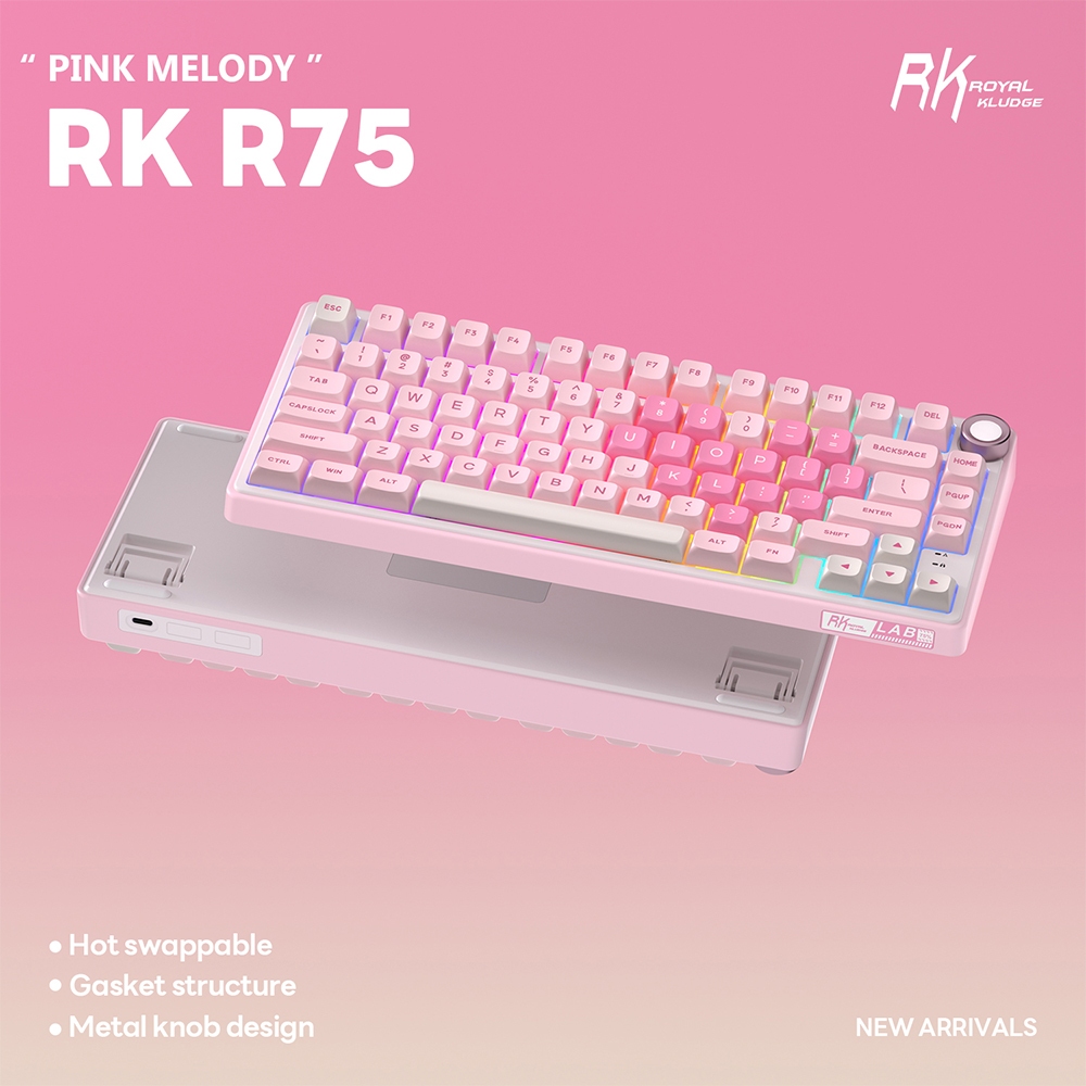 RK Royal Kludge RKR75 Miếng đệm giai điệu màu hồng có dây có núm bàn phím cơ | BigBuy360 - bigbuy360.vn