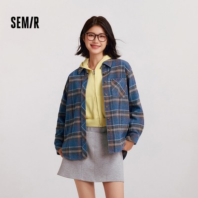 Semir Denim Áo Sơ Mi Nữ Trung Bình Dài Ấm Áp, Chenille Kẻ Sọc Thoáng Mát Phong Cách Retro