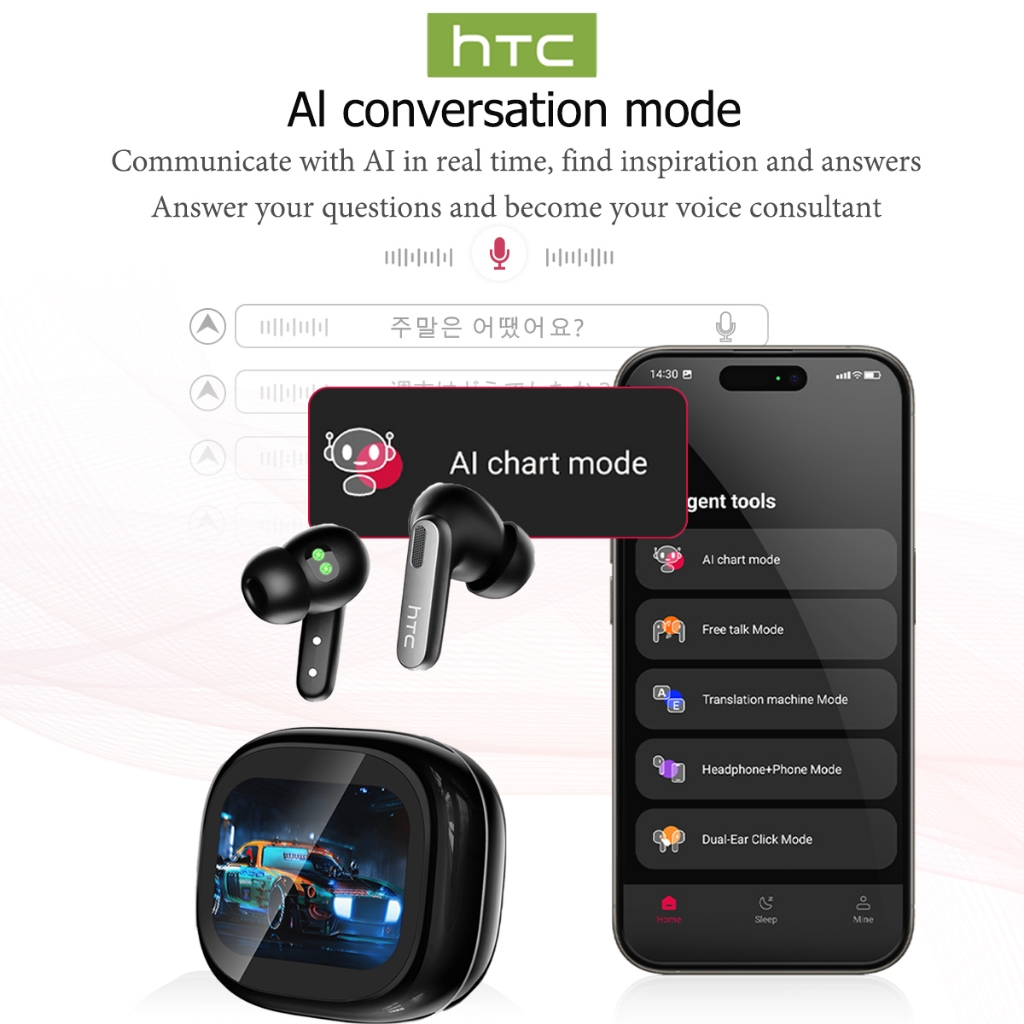 HTC NE46 Tai nghe phiên dịch AI Máy đo nhịp tim Bluetooth 6.0 Bluetooth không dây Màn hình cảm ứng LED Chống ồn thụ động ENC Cảm biến oxy trong máu AMSR Chống nước HIFI | BigBuy360 - bigbuy360.vn