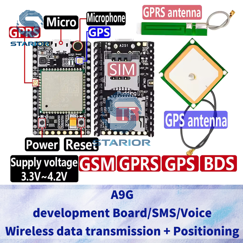 1 CÁI Bảng phát triển GSM / GPRS + GPS / BDS Bảng phát triển A9G / SMS / thoại / truyền dữ liệu khôn