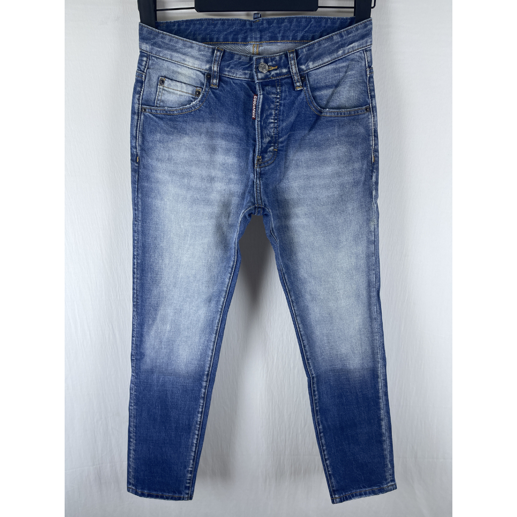 Quần Jean NamSlim-Fit DSQUARED2, Màu Xanh Wash Lỗ Phai Ba Chiều