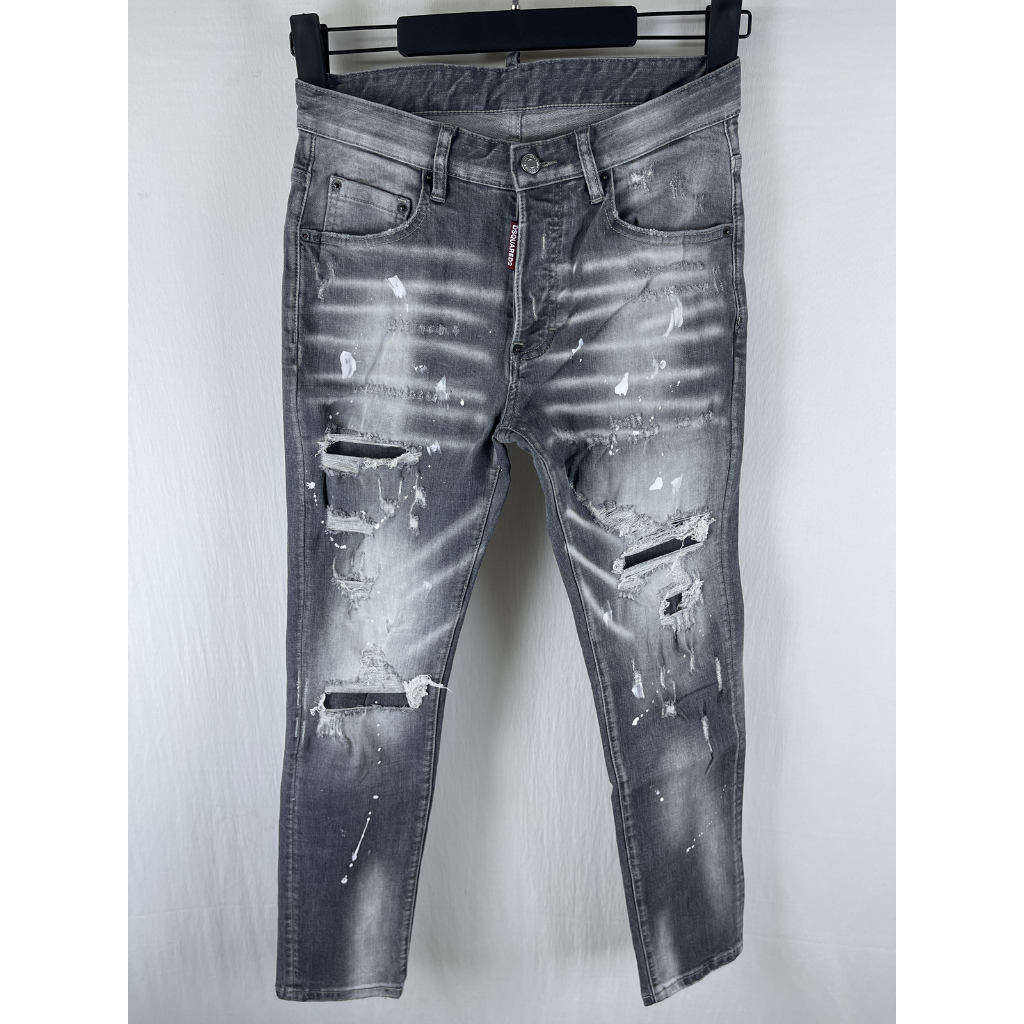 Quần Áo Nam DSQUARED2 Jean Rách Miếng Dán Màu Xám, CutSlim Fit Skinny