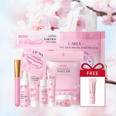 Bộ chăm sóc da du lịch LAIKOU Sakura Bộ 7 trong 1 - Dưỡng ẩm và làm sáng da cường độ cao cho bé gái Phụ nữ Chăm sóc da Quà tặng sinh nhật