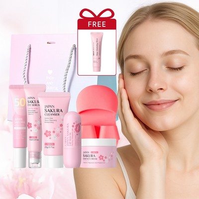 [Bộ khởi động] Bộ thói quen chăm sóc da LAIKOU Complete Sakura - Dưỡng ẩm, Bảo vệ & Làm sáng da bằng kem chống nắng, Son dưỡng môi, Kem dưỡng da mặt & Túi quà tặng